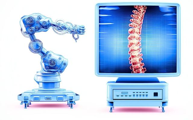 Ilustración of sspinal surgery with robotic arm
